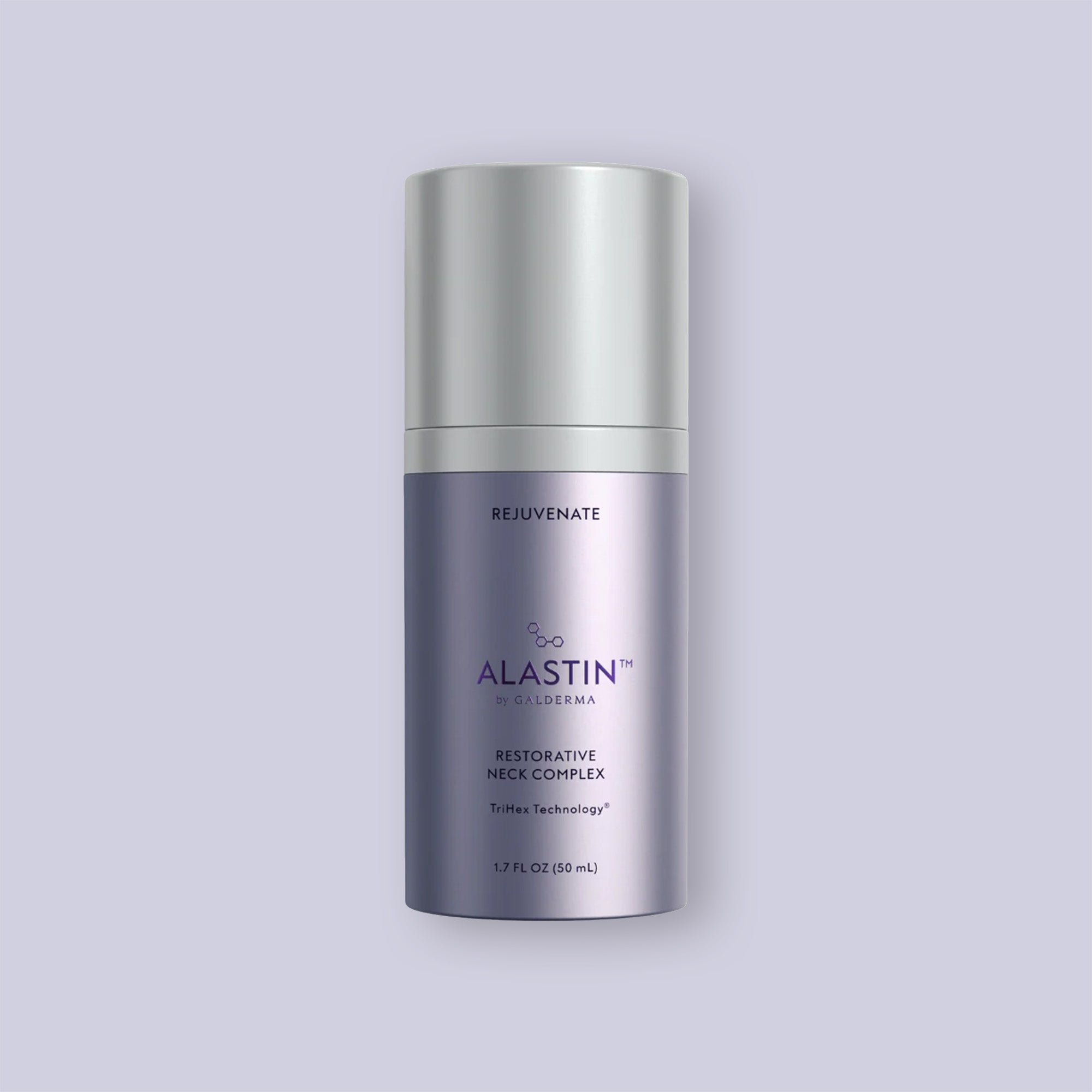 Alastin Restorative Neck Complex bottle on a light purple background