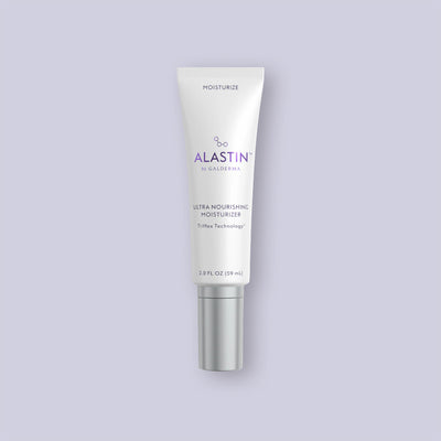 Alastin Ultra Nourishing Moisturizer bottle on a light purple background