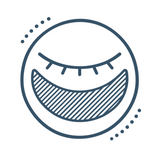 Line icon: a closed eyelid with a shaded crescent of darker skin beneath it.