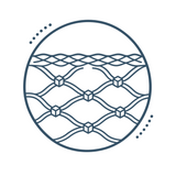 Line icon: collagen fibres locked into a stiff mesh by small sugar crystals.