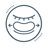 Line icon: a closed eyelid with a swollen under-eye bag and arrows showing it pushing outward.